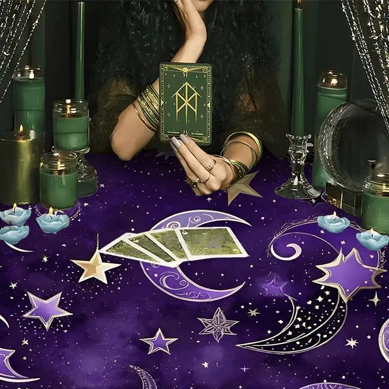 VIKAMA Purple Star Moon Magic Tarot Tablecloth Ceremony Tarot Card Divination Table Mat Card deduction