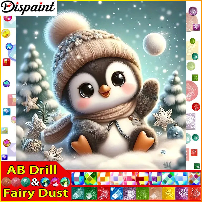 Dispaint Fairy Dust AB Square/Round Drill 5D DIY Diamond Painting "Penguin Tree Snow" Embroidery Cross Stitch Full Rhinestone