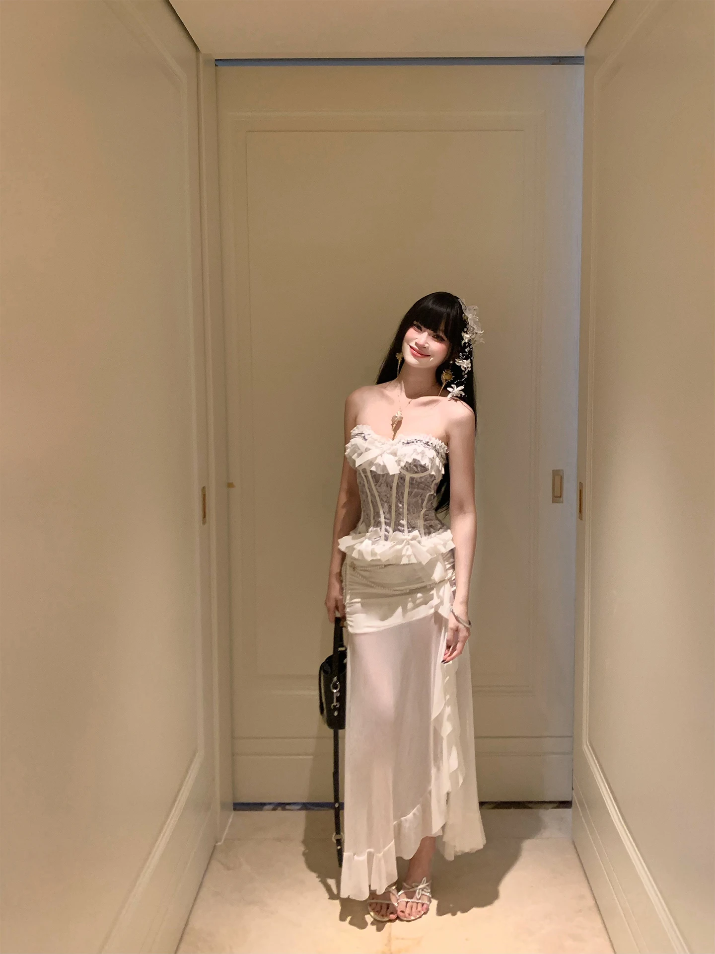 

Ретро-комплект: кружевной укороченный топ и юбка с завышенной талией для женщин, модный повседневный костюм с V-образным вырезом и коротким рукавом