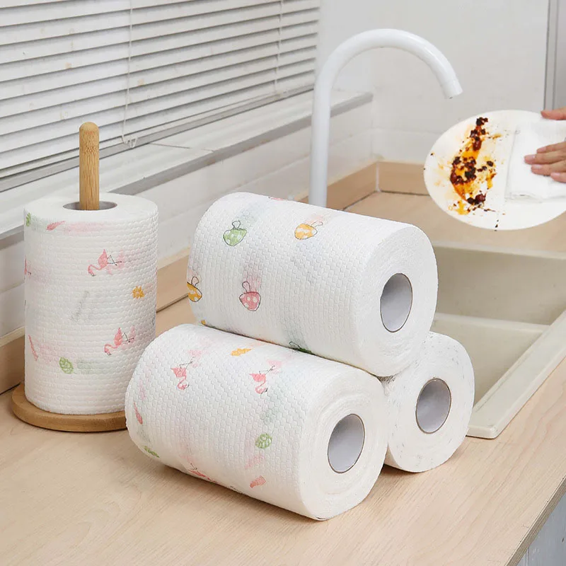 1Roll Lazy Cloth Disposable Kitchen Tissue Washable Dry Wet Dual Use Towel Dishcloth Non Stick Oil Cloth Reusable Cleaning Wipe