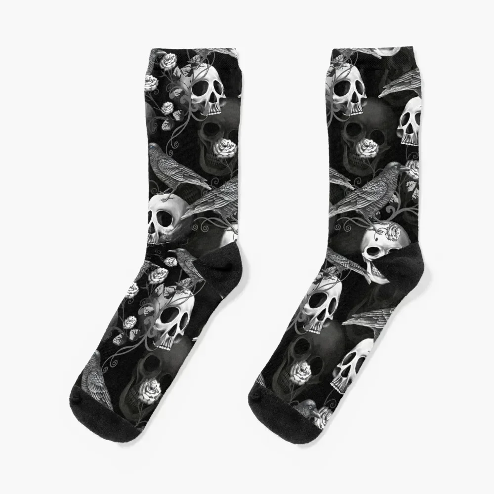 Gothic crow and skull Socks Thermal man winter christmas gifts ankle christmass gift Socks Women Men's