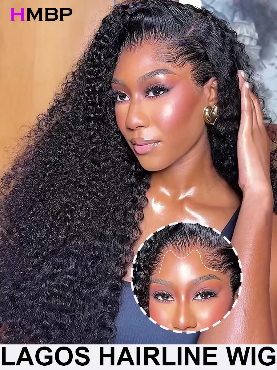

New Trend 450% Lagos Hairline Kinky Curly 13x6 HD Transparent Lace Frontal Wig Human Hair 360 Glueless Wig Human Hair Preplucked