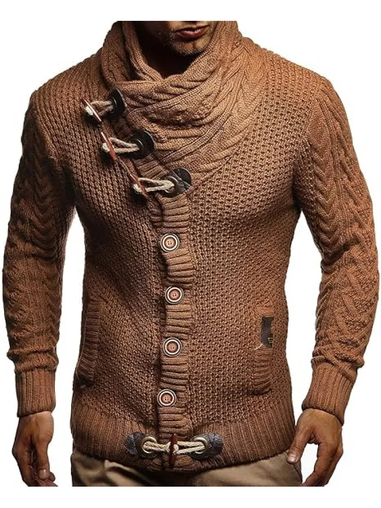 

Мужская вязаная водолазка, зимние теплые мужские свитера-кардиганы, готический стиль с роговыми пуговицами