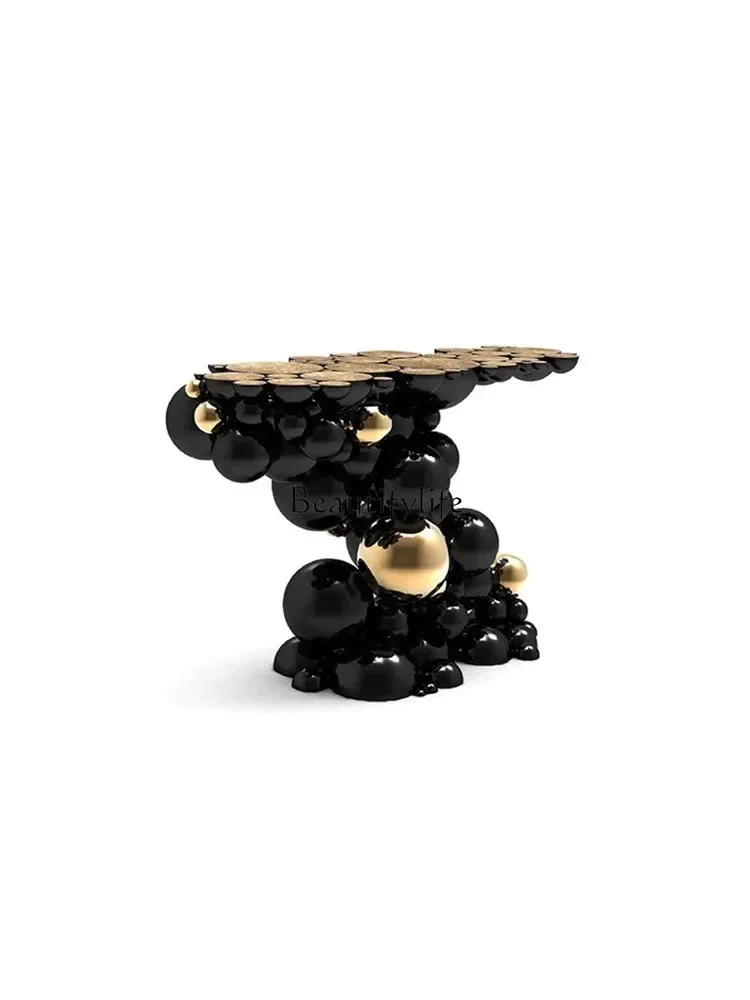 56Italian-Style Light Luxury Bubble Entrance Minimalist Household Stainless Steel Console Decoration Table