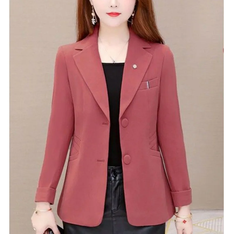 Blazer elegante de Color liso para mujer, chaqueta informal de gran tamaño con bolsillos, combina con todo, para oficina, novedad de otoño, 2023