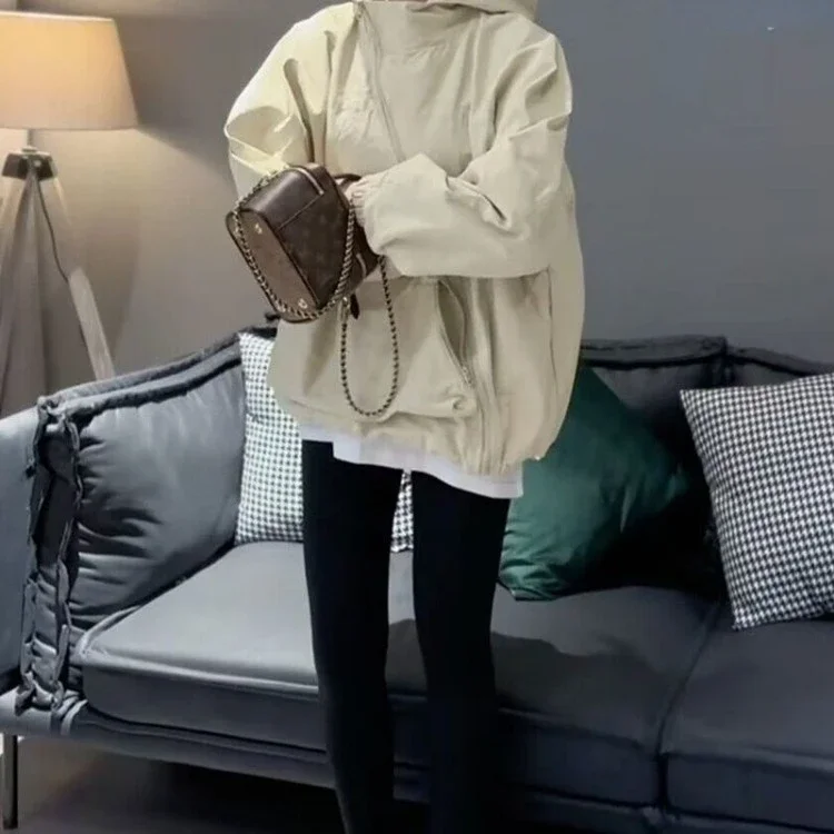 Harajuku estilo jaqueta feminina moda coreana streetwear oversize zíper com capuz vintage y2k jaquetas windbreak casaco casual