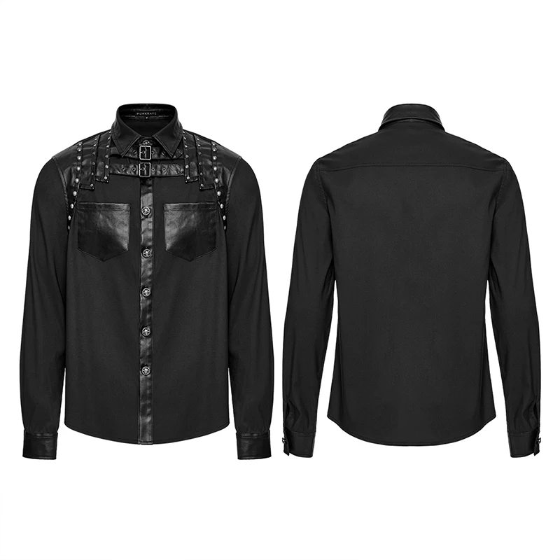 Punk rave masculino punk retalhos design ombros com rebites bonito treet camisa personalizado moda topos primavera outono