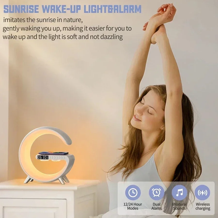 Wireless Charger Stand with Alarm Clock, Bluetooth Speaker & RGB Night Light - Image 6
