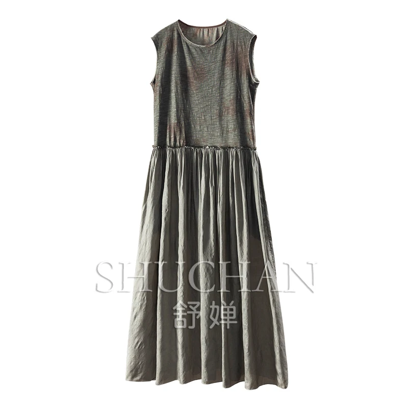 

French Tussah Silk Splicing Fried Color Old Sleeveless Vest Dress Women 2Y16 Vestidos De Verano Mujer 2025