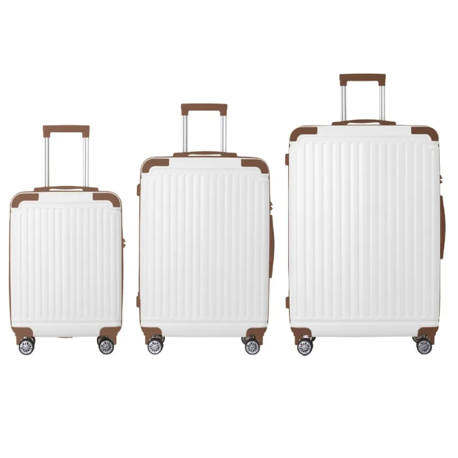 

Travel luggage set: Brown 3-piece premium ABS suitcases 20, 24, 28 with multi-position handle, silent spinner wheels, TSA lockd