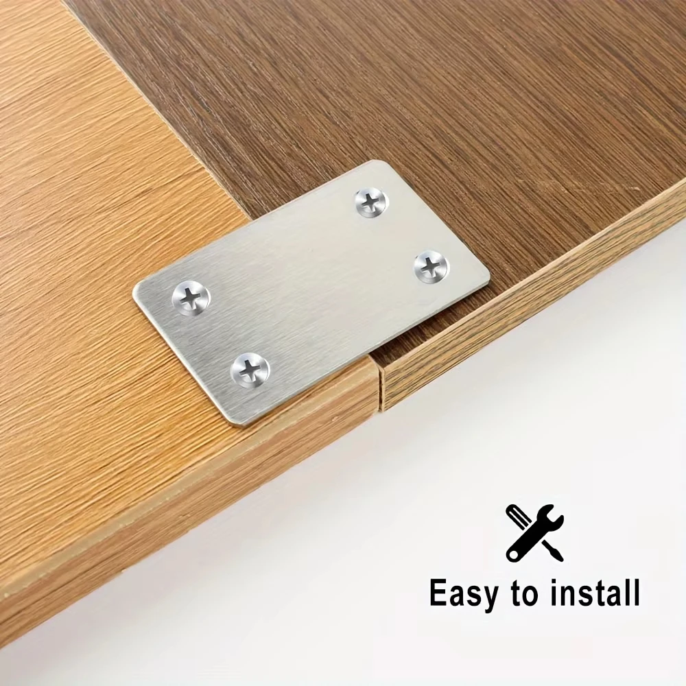 10Pcs Stainless Steel Angle Code Fixing Bracket Iron Plate 4-Hole for Furniture Quick Links Connector Straight Connecting Plate