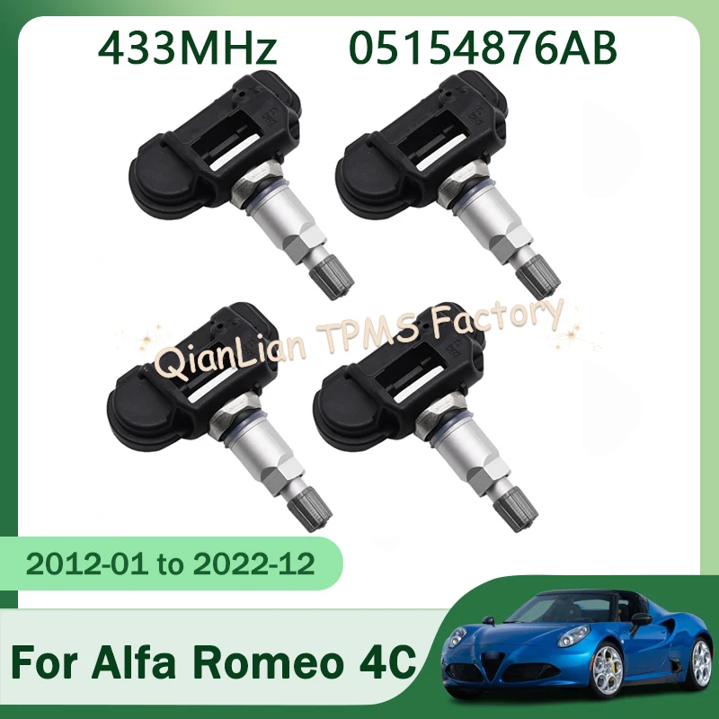 

4pcs 05154876AB TPMS Tire Pressure Monitor System For Alfa Romeo 4C 2012 to 2022 433MHz Tire Pressure Sensor