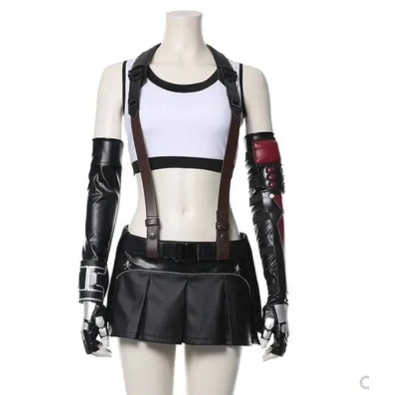 Final Fantasy 7 Remake Tifa Lockhart Kostium Cosplay Uniform dla kobiet Dziewczyny Topy Koszula Spódnica Pełny zestaw Anime Peruka Halloween Garnitur