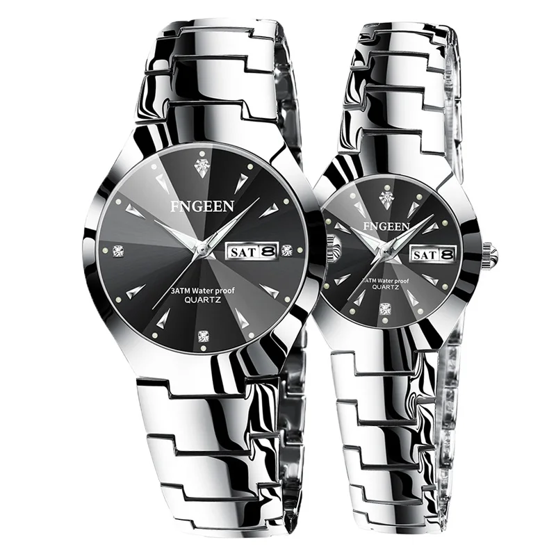 Watch Sets For Her And Him Diamond Business Stainless Steel Male Female Wristwatches Couple Gifts For Lovers Relogio Masculino