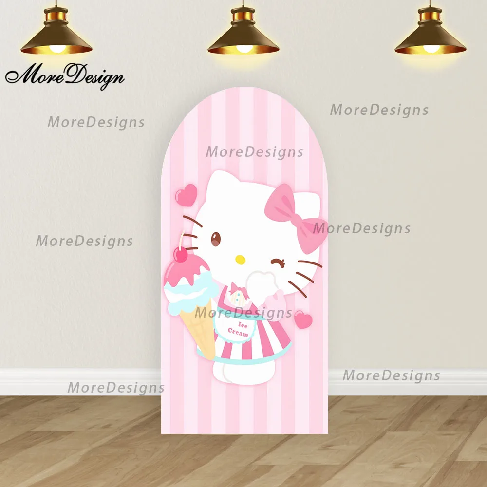 Fondo fotográfico de arco de Hello Kitty, decoración para fiesta de bienvenida de bebé, cubiertas arqueadas para fiesta de cumpleaños de niñas, accesorios de fotografía con cremallera de doble cara