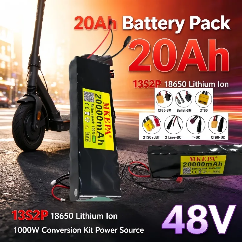 13S2P 48V MKEPA 20000mAh Rechargeable 18650 Battery Pack for 750W Electric Scooter and E-Motorcycle