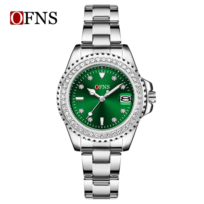 OFNS2025 New 1563Calendar Night Light Display Luxury Diamond Elegant Light Luxury Premium Waterproof Quartz Women's Watch Gift