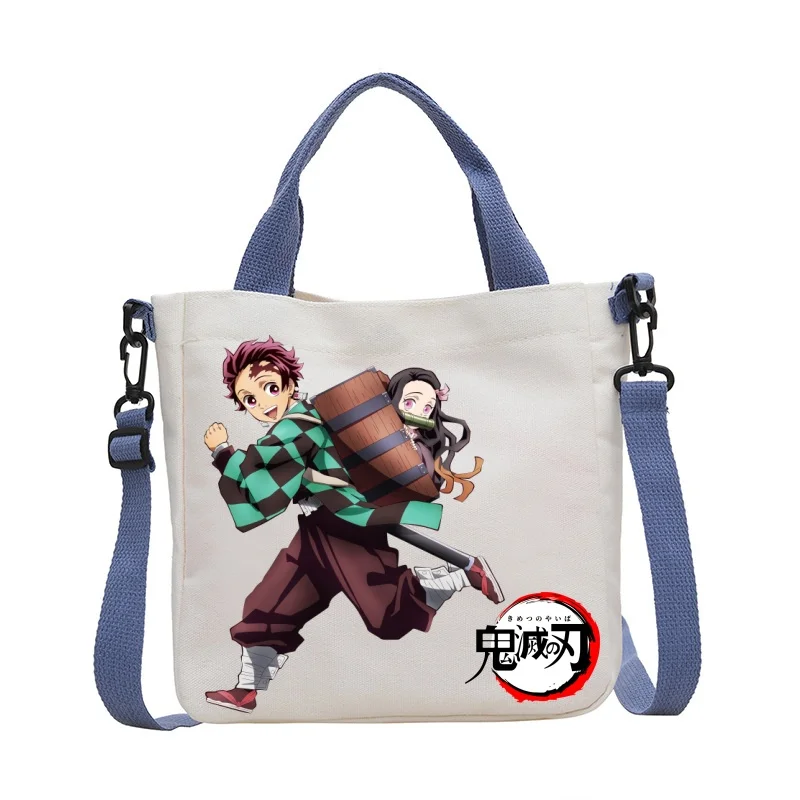 アニメデーモンスレイヤーショルダークロスボディバッグ漫画フィギュアプリントキャンバスバッグファッションミニマリスト多機能ハンドバッグギフト