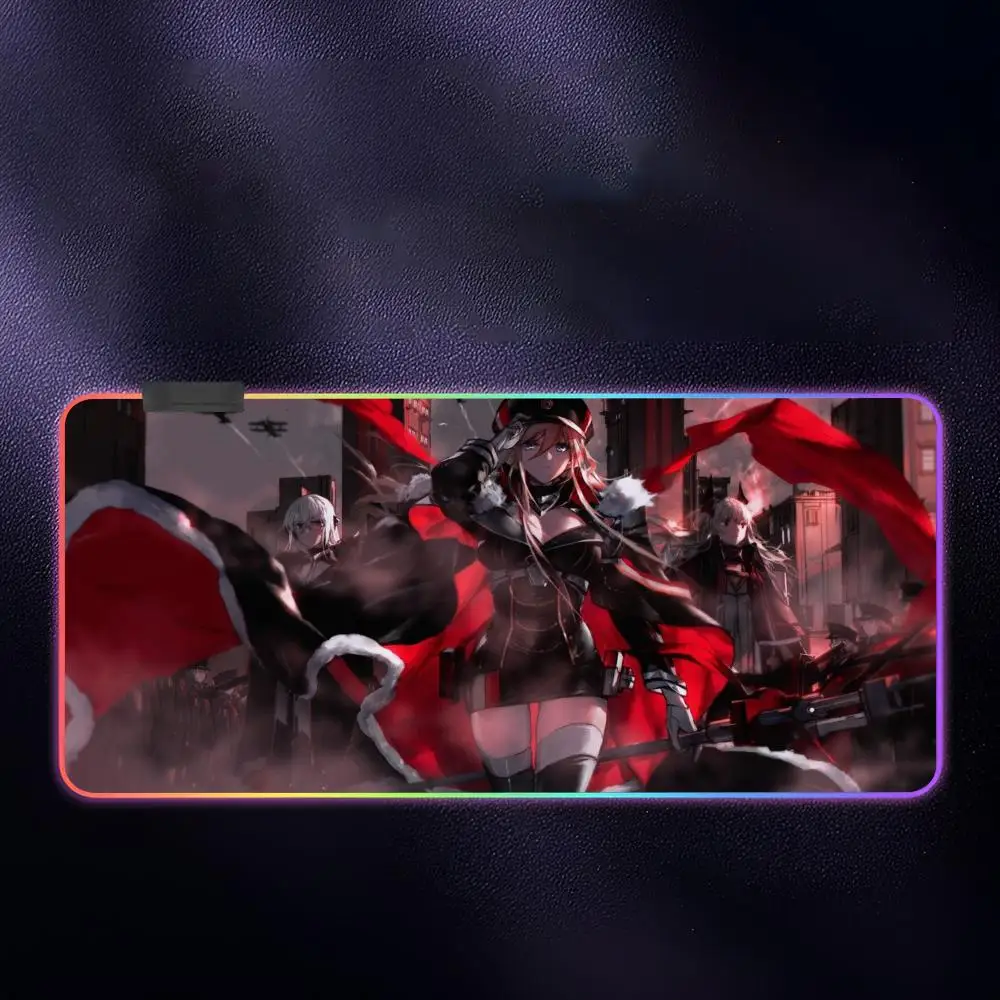 B-Bismarck Z-Zwei Azur Lane Mouse Pad RGB Gaming Mousepad LED Large Games Mouse pads XXL Keyboard Pad Luminous Desk Mat Backlit