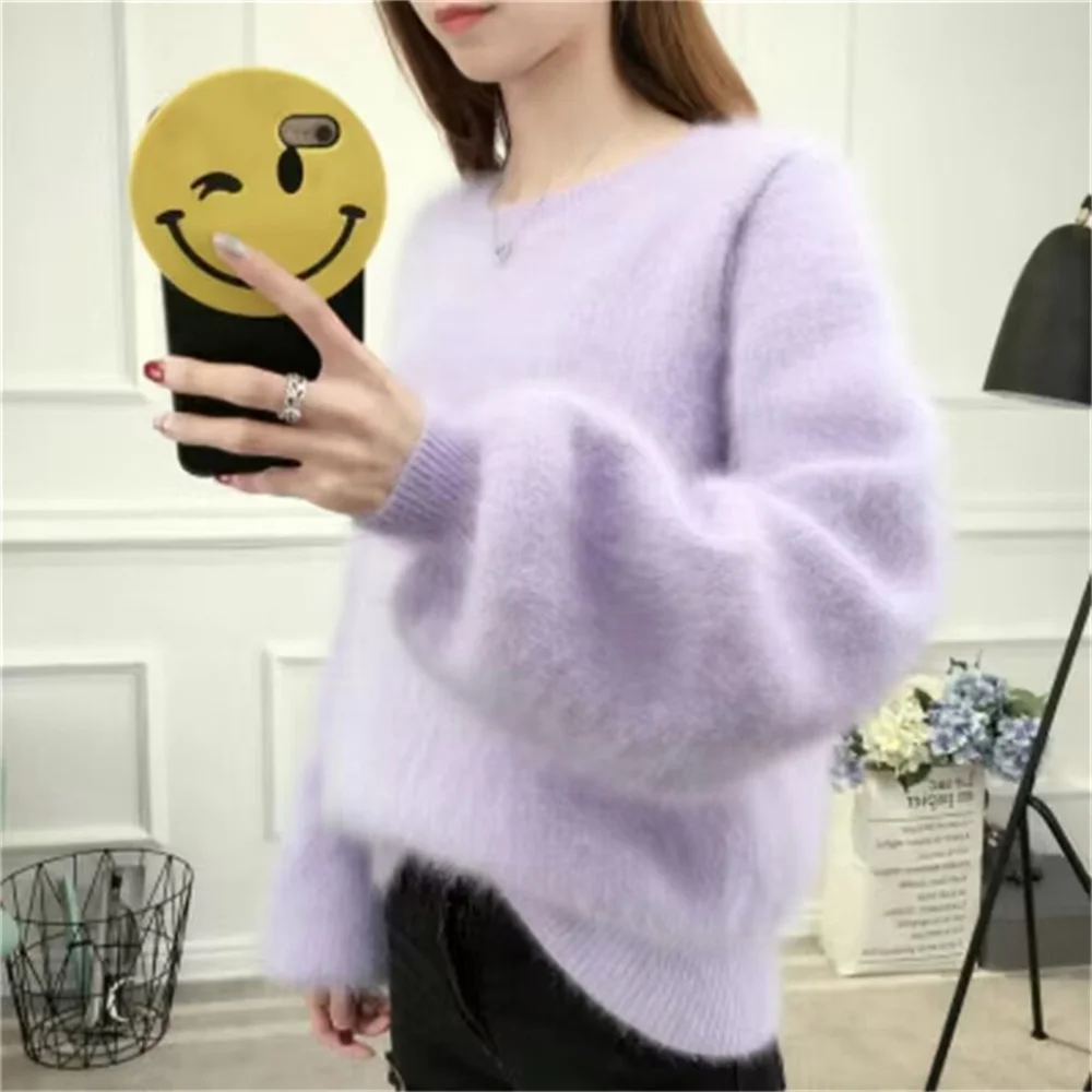 Pink 2023 Oversized Cropped Sweater Turtleneck Women Winter Clothes Knitted Fluffy Woman Sweaters Korean Pullover Vintage Jumper