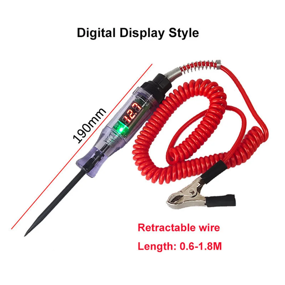 6V 12V 24V DC Car Truck Voltage Circuit Tester Digital Display Long Probe Pen Light Bulb Automobile Diagnostic Tools Auto Repair