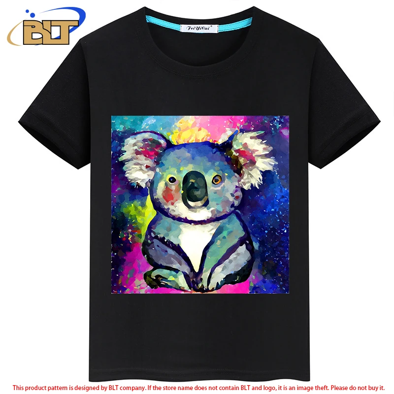 Koala print abbigliamento per bambini estate novità per bambini t-shirt classica a maniche corte nera adatta per ragazzi e ragazze