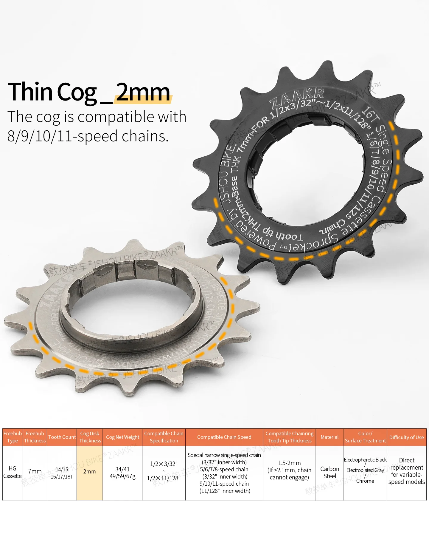 ZAAKR 14/15/16/17/18T Fahrrad-Einzelschaltungs-Kurbelrad-Umrüstsatz 2mm Zahnrad Passend für 8 9 10 11 Speed Dirt Jump/XC/Fixed Gear HG Hu – Detail 9