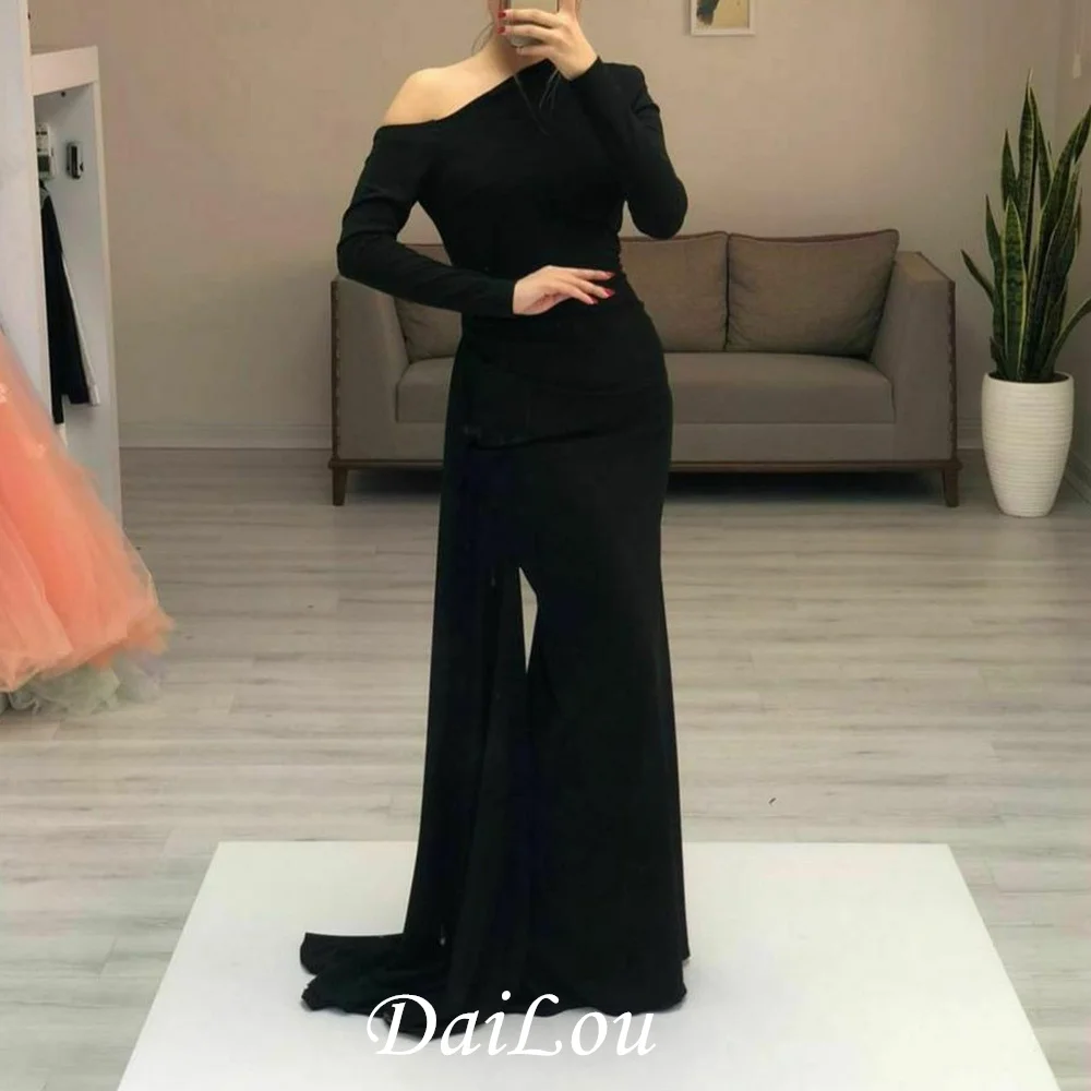 Simple Floor-Length Long Sleeves Sheath Column Evening Dress Spandex Bride Marriage Saudi Arabia Dresses Gowns