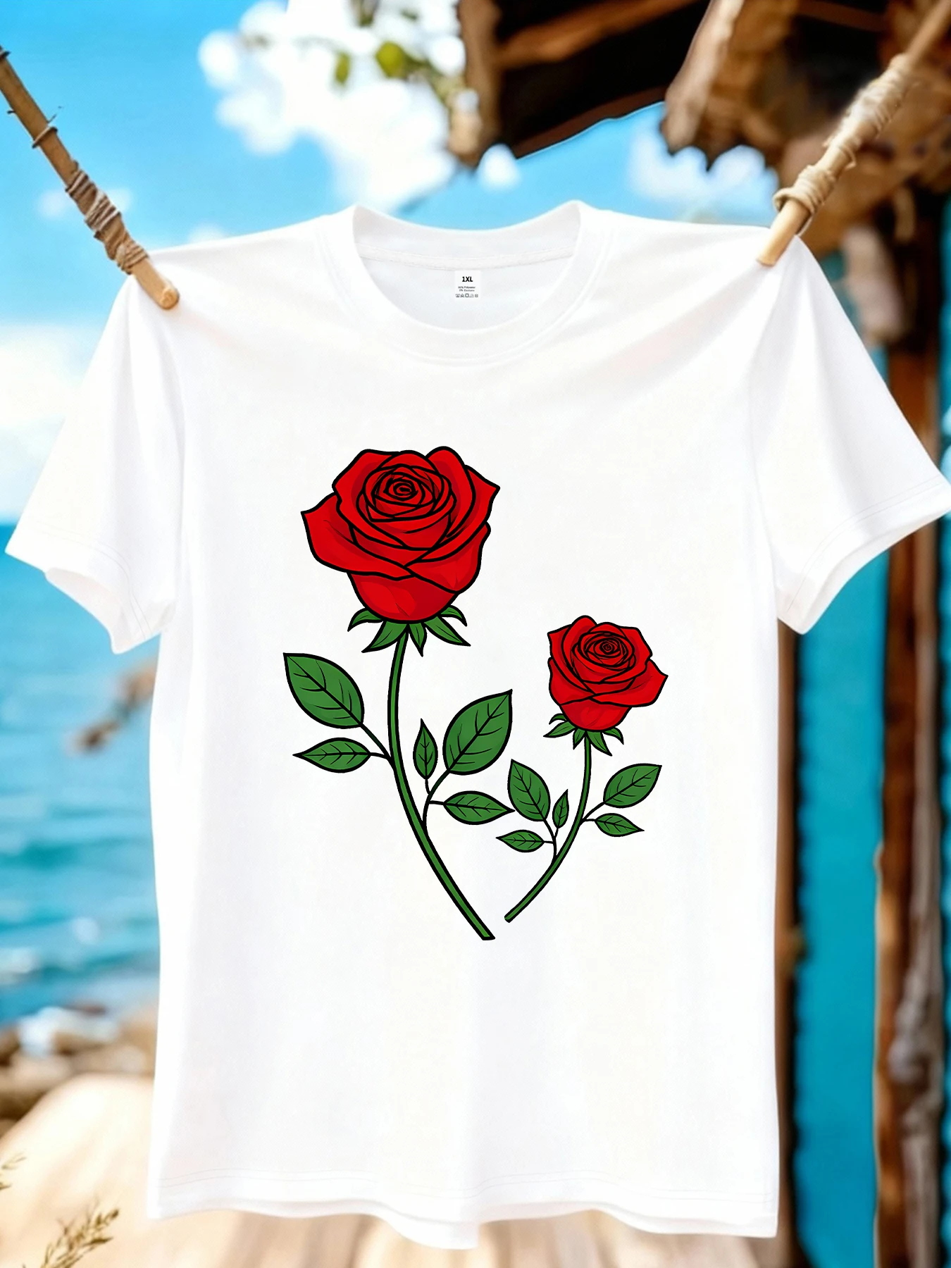 

Plus Size Rose Print Women's Round Neck Summer Casual Short Sleeved Street Fashion Versatile Plus Size T-shirt