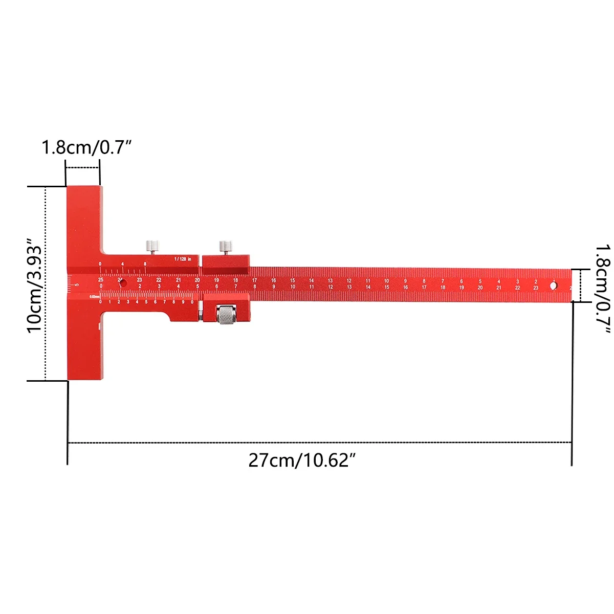 Woodworking T Shaped Carpenter Layout Scriber Multi-function Marking Measuring Gauge, Metric and Inch Sliding Marking Gauge