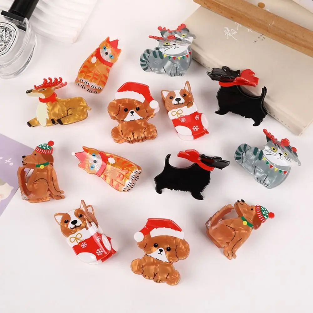 Cute Christmas Cartoon Animal Hair Clips Children Cat Puppy Hairpin Xmas Shark Clip Festival Hair Claw Children's Clip Accessory