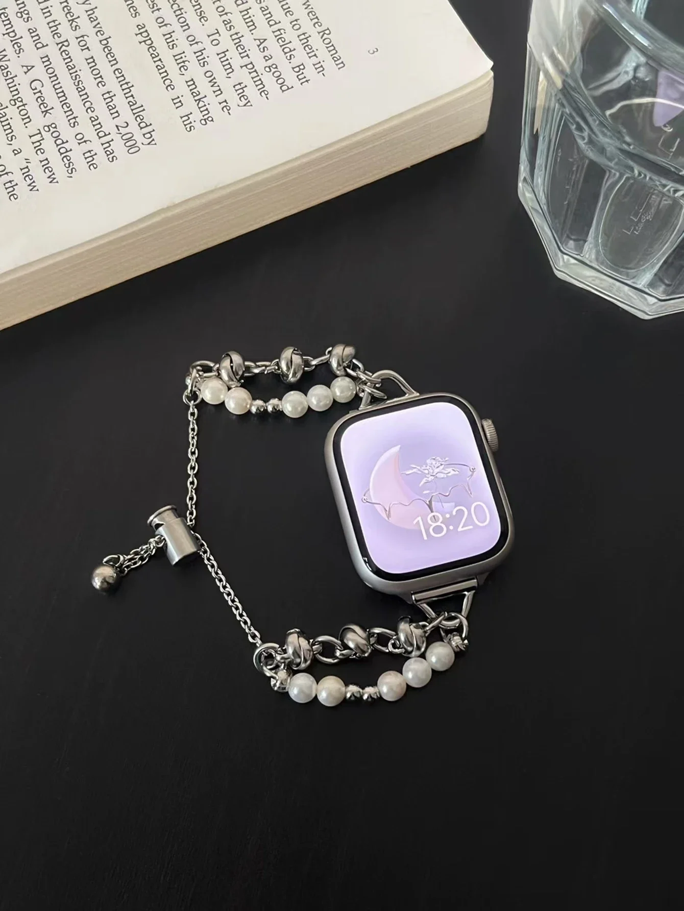 Новый ремешок с блестящими бусинами и металлическими звеньями для Apple Watch, женский ремешок 38 мм, 40 мм, 41 мм, 42 мм, 44 мм, 45 мм, 46 мм, 49 мм