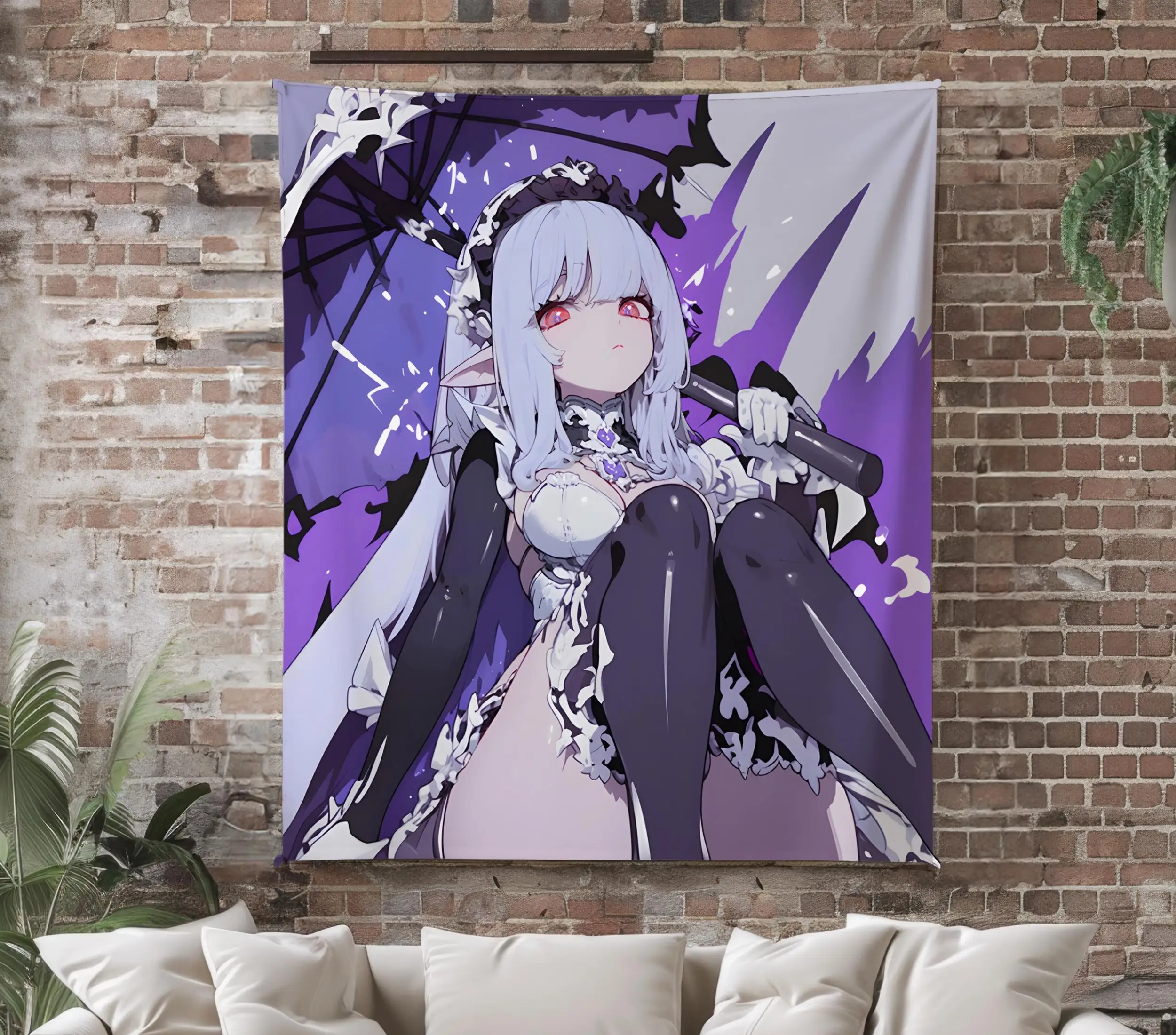 Tapiz de forro polar de chica chibi de anime, tapiz de waifu kawaii, decoración de sala de juegos, arte de pared de anime, regalo de Navidad para otakus.