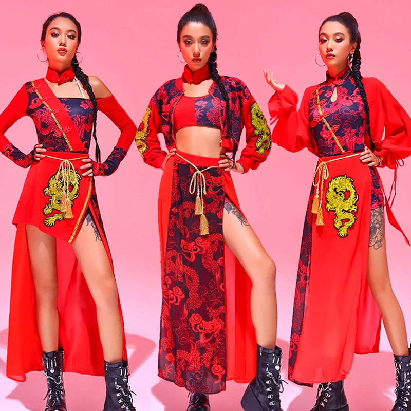 

2024 Sexy Bar Ds Performance Costume New Chinese Style Red Outfits Women Gogo Leading Dance Jazz Hiphop Stage Clothes DN18669