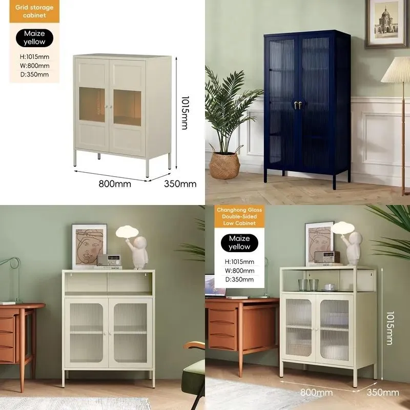 Three Tier Steel Storage Cabinet for Living Room with Adjustable Shelves Oil Resistant Easy to Clean Home Furniture Organizer