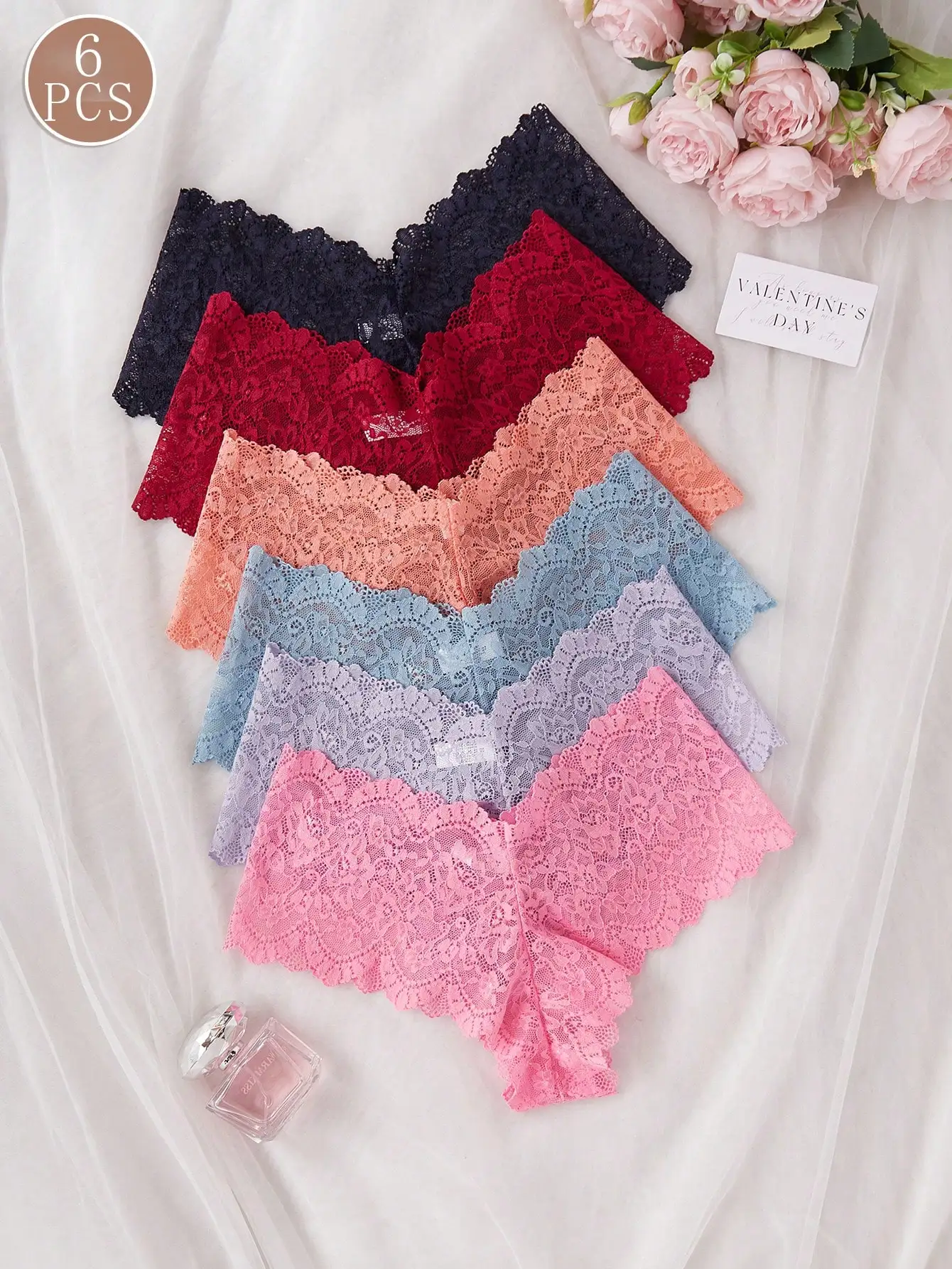 6-Pack Women's Floral Lace V-Waistband Briefs in Assorted Colors
