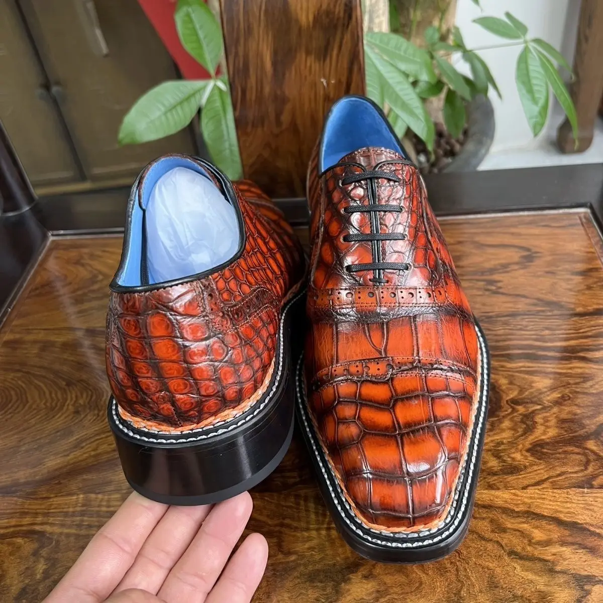 Handmade Genuine Crocodile Skin Men's Shoes Colorful Brown & Black with Cow Skin Lining Top Quality Leather Sole