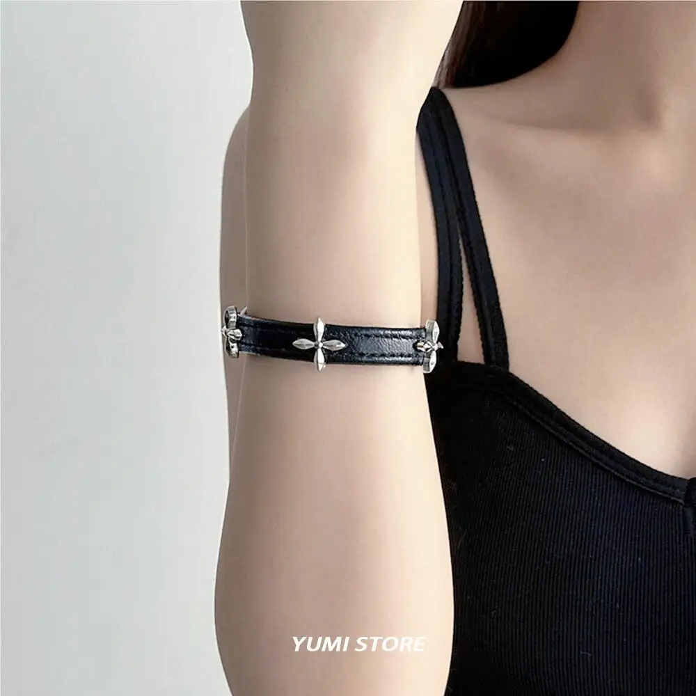 Vintage Cross Flower Bracelet For Women Gothic Punk PU Leather Adjustable Bracelet Hot Girl Kpop Couple Jewelry Y2K Accessories view 2