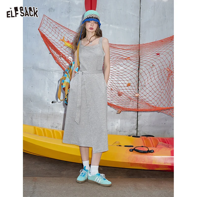 ELFSACK 2024 Summer New Arrivals Grey casual camisole dress for women, sleeveless vest dress