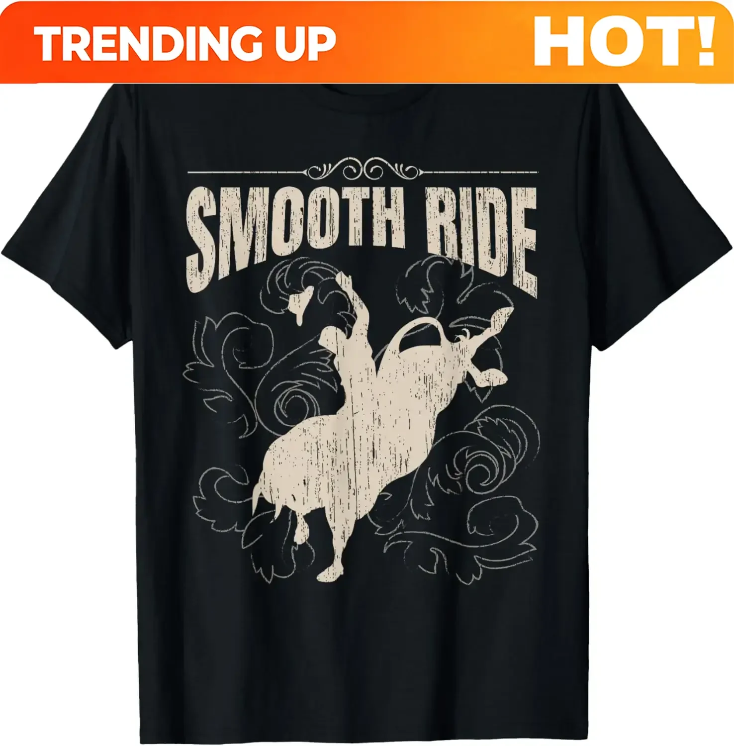 Customization Smooth Ride Bull Riding Graphic Tee Distressed Cowboy Rodeo Rider Cotton T-Shirt Casual