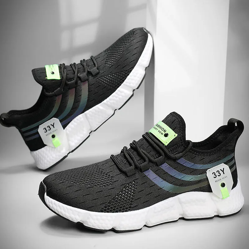 Men Casual Sport Shoes Breathable Lightweight Sneakers Outdoor Mesh Black Running Shoes Athletic Jogging Tenis Walking Shoes