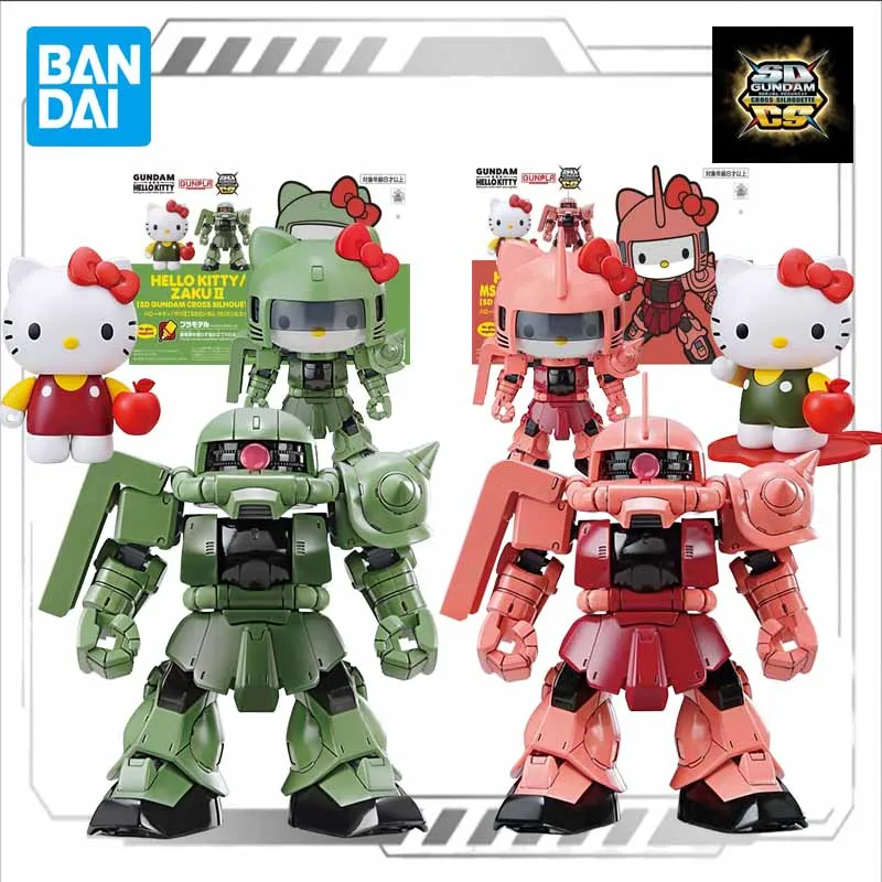 Bandai Original Model Kit  SDCS Hello Kitty ZAKU 1 2 Anime Action Figure Assembly Model Toy for Boys Gifts Ornaments