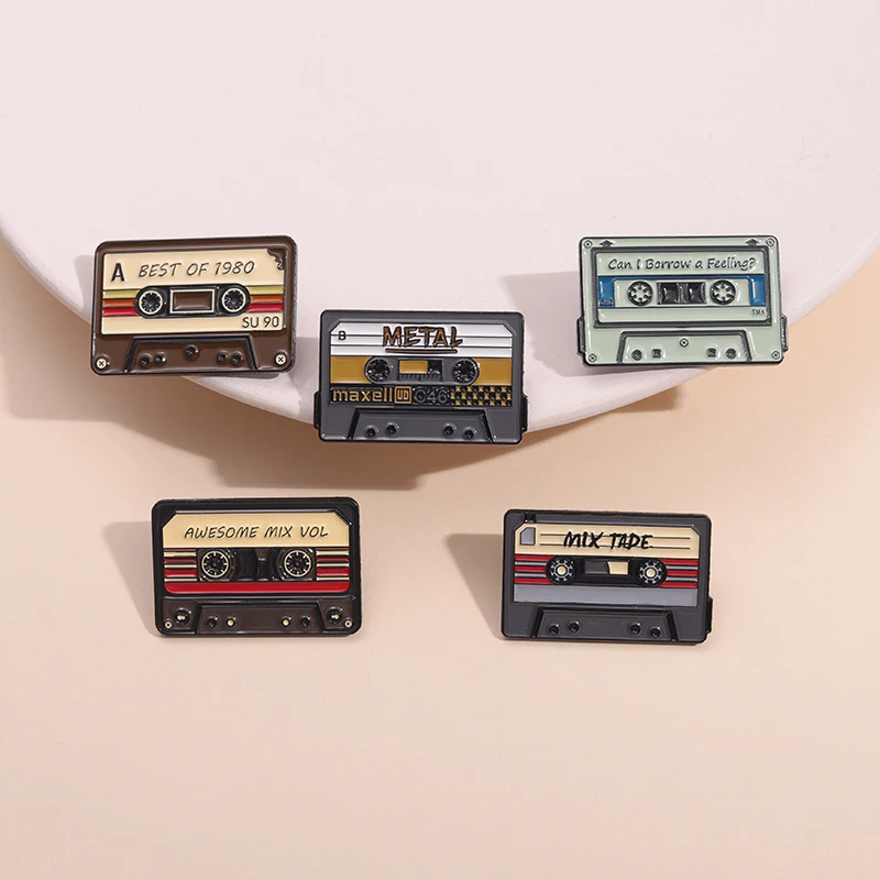 5PCS/SET 80's 90’s Retro Music Cassettes Enamel Pins Custom Best Of 1980 Brooches Lapel Badges Punk Jewelry Wholesale