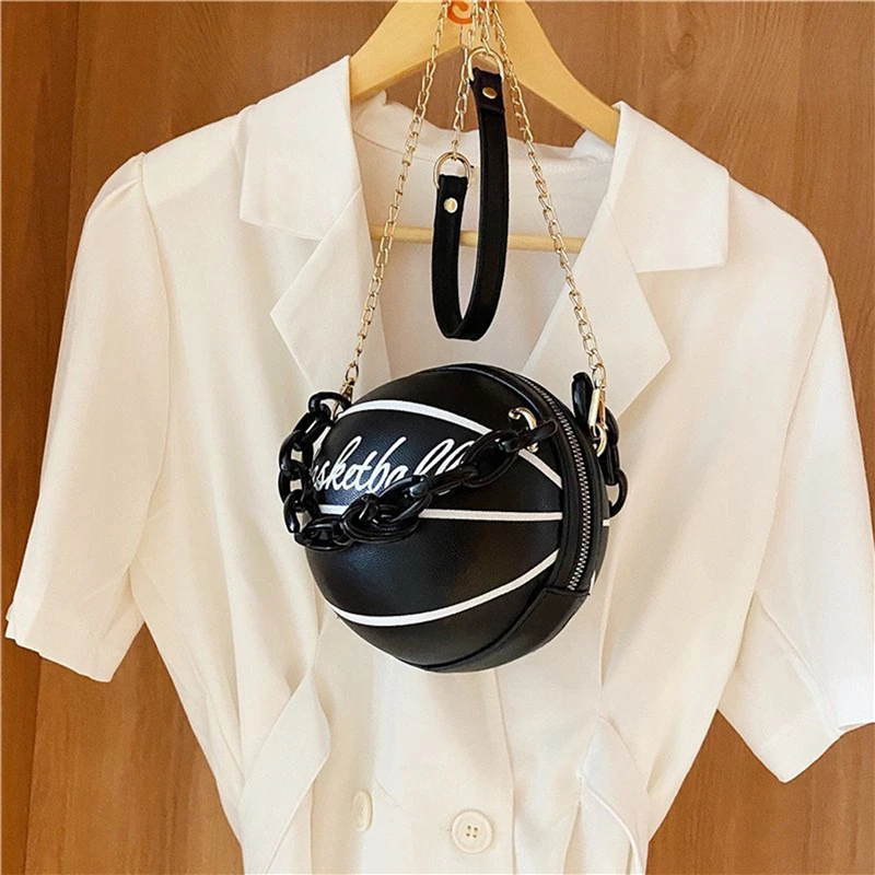Round Basketball Crossbody Bag For Women Fashion PU Leather Ball Bag Football Chain Shoulder Bags Female Chic Handbag image 4