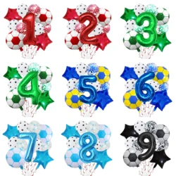 11 PCS Helium Foil Ball Football 32 Inch Green Blue Red Black Numbers Football Balloons Kids Boys Birthday Party Decoration