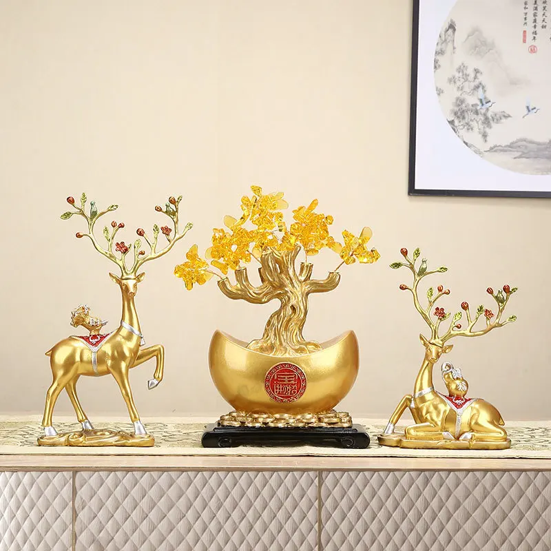 YFY living room entrance ingot fortune tree wine cabinet ornament auspicious deer high-end TV cabinet decoration