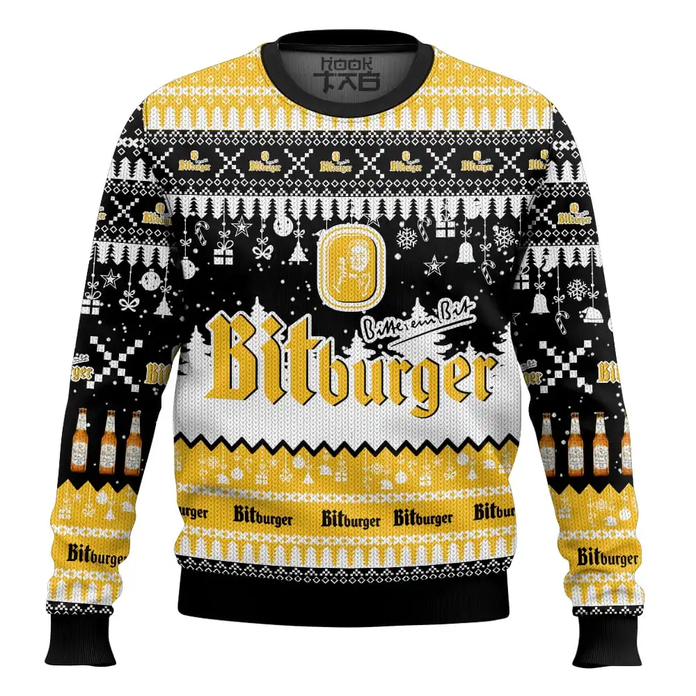 Beer Enthusiasts 3D Beer Printed Men's Yellow Black Christmas Ugly Sweater Festival Atmosphere Party Christmas Gifts Loose
