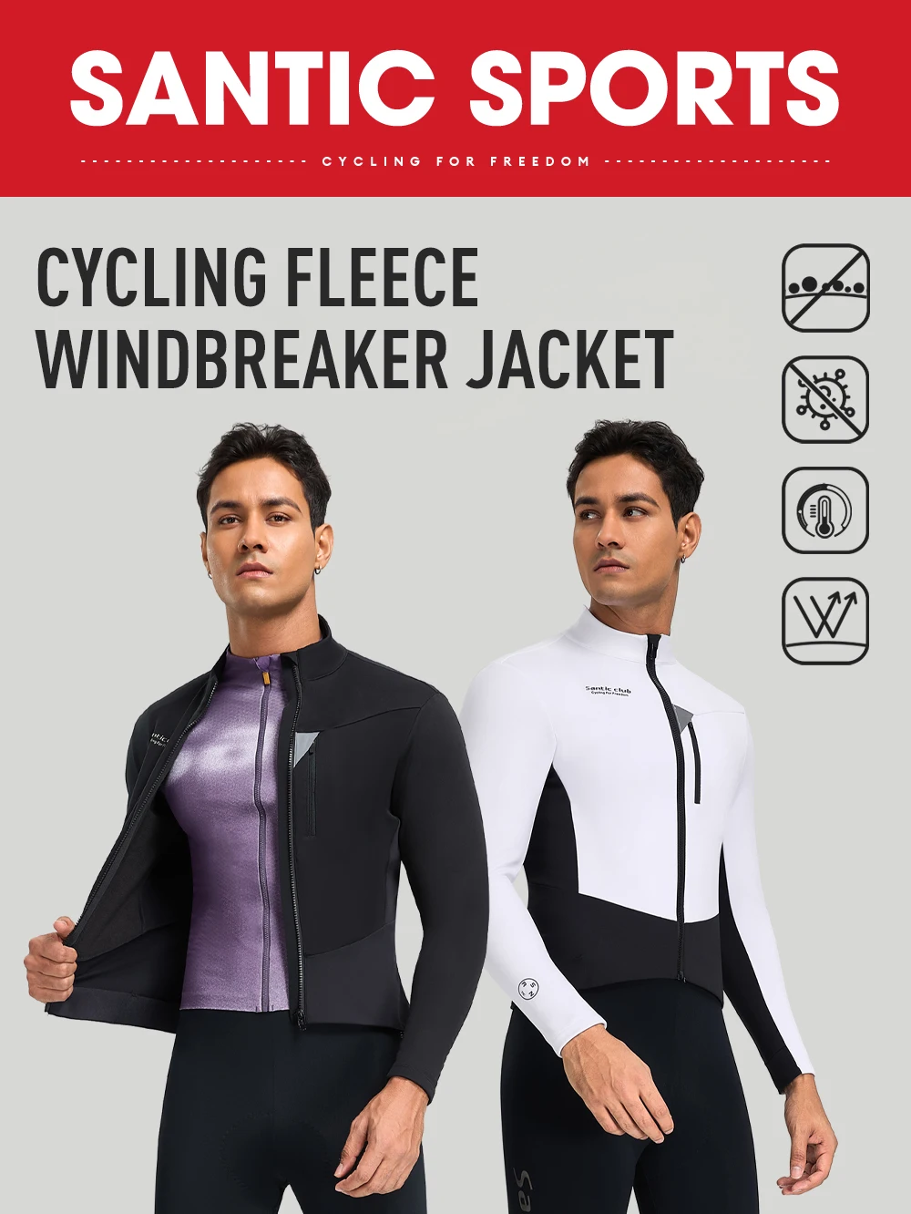 Santic Fahrradjacken Herbst/Winter Warme Fahrradjacken 2025, neuer Rennrad-Wind- und wasserdichter Fahrradmantel TM25C01188 – Detail 1