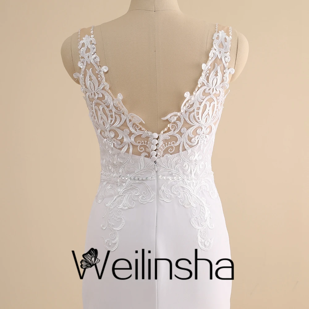 Personalizado weilinsha boné manga bainha lindo vestidos de casamento para as mulheres 2022 rendas até o chão sem mangas vestidos de noiva jérsei