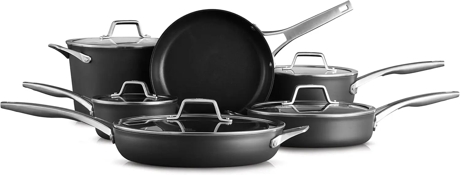 Calphalon Premier Hard-Anodized Nonstick Cookware, 11-Piece Pots and Pans Set, Dishwasher and Oven Safe, with MineralShield Nons